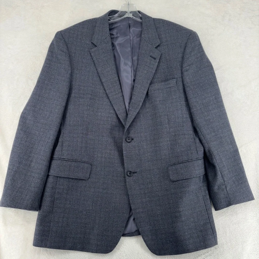 Jos. A. Bank Signature Collection Mens 44R Wool Blazer Blue Gray Houndstooth